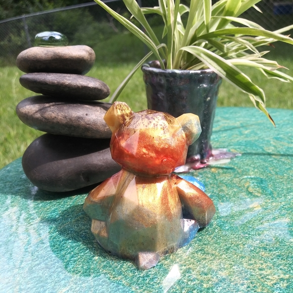 🧸SOLD🧸Colorful Teddy Bear Resin Art Cute Gift Gold Handmade Gifts - Picture 8 of 15